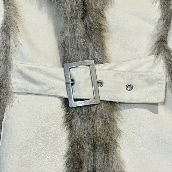 BEBE suede and faux fur trimmed belted Jacket SZ M - Picture 5 of 16